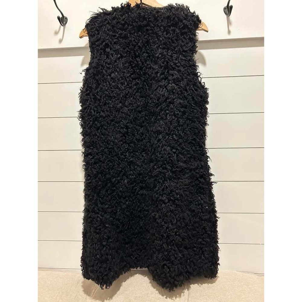 Black Shaggy Faux Fur Longline Vest Womens XL Rockstar Girlfriend Indie Sleaze